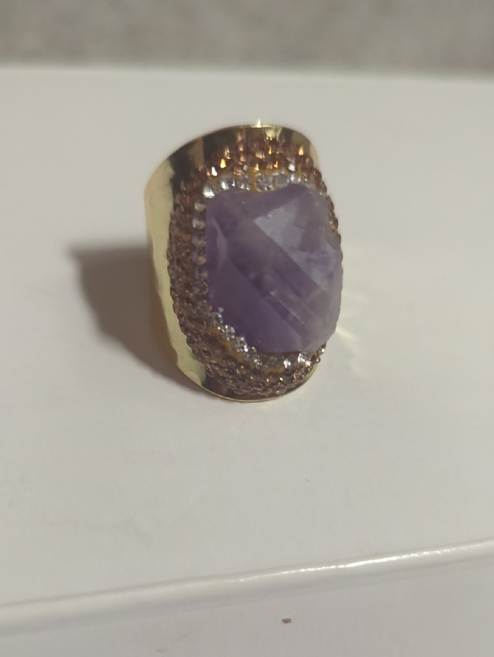 Gold-Tone Ring with Purple Gemstone Accent